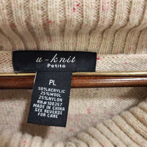 U-Knit Cowl Neck Sweater Women Size Large Petite Short Sleeve Wool Blend Buttons - Picture 5 of 7